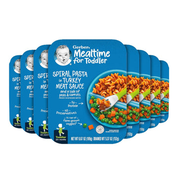 Gerber Mealtime for Toddler Spiral Pasta in Turkey Meat Sauce with Side of Green & Yellow Beans, 6.67 Ounce (Pack of 8)