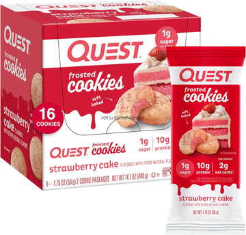 Quest Nutrition Frosted Cookies Twin Pack, Strawberry Cake, 1g Sugar, 10g Protein, 2g Net Carbs, Gluten Free, 16 Cookies