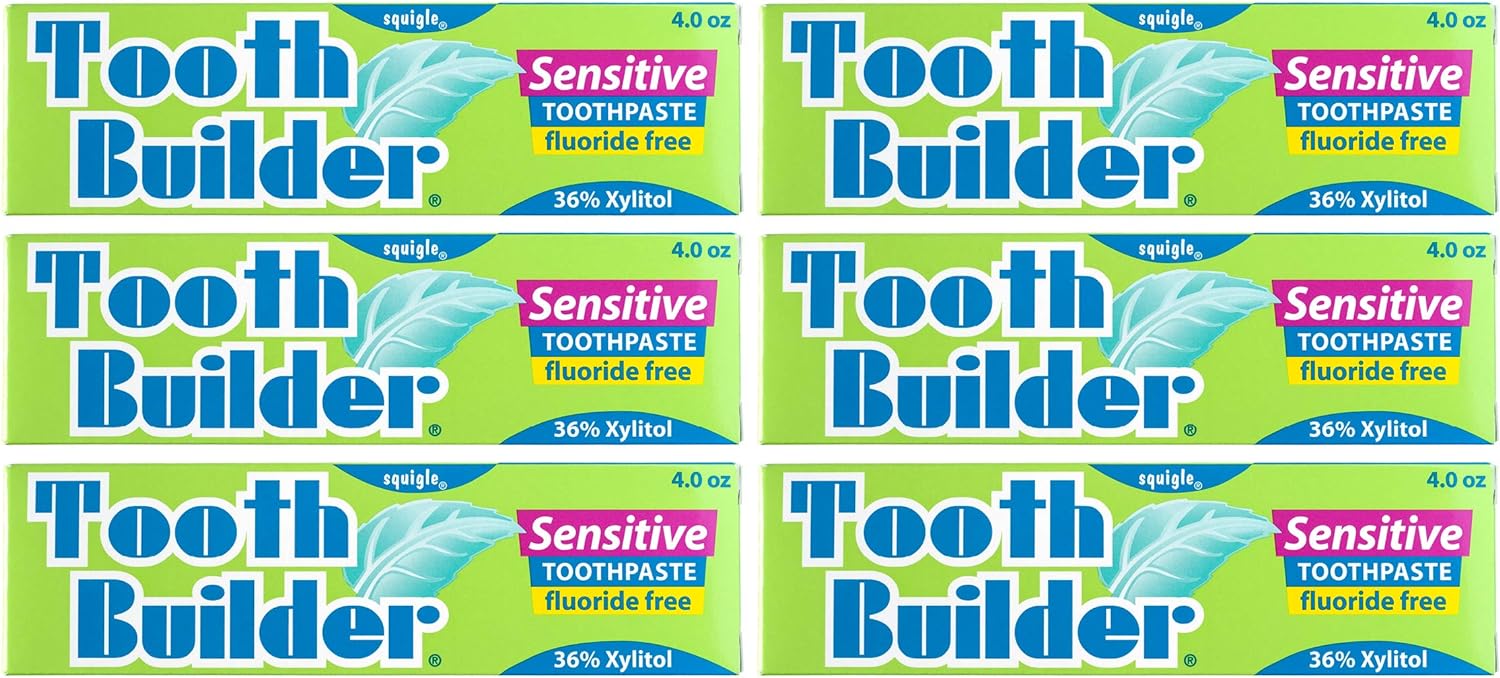 Squigle Tooth Builder SLS Free Toothpaste (Stops Tooth Sensitivity) Prevents Canker Sores, Cavities, Perioral Dermatitis, Bad Breath, Chapped Lips - 6 Pack