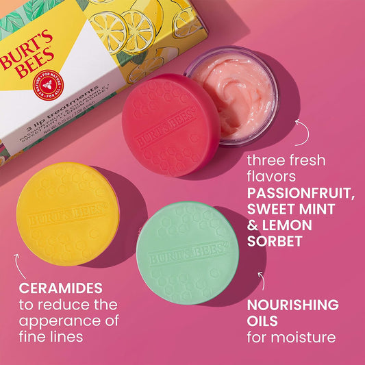 Burt's Bees Lip Mask Set, Mother's Day Gifts for Mom - Overnight Intensive Treatment Revives & Nourishes for All Day Hydration, Passion Fruit & Chamomile, Sweet Mint & Lemon Sorbet