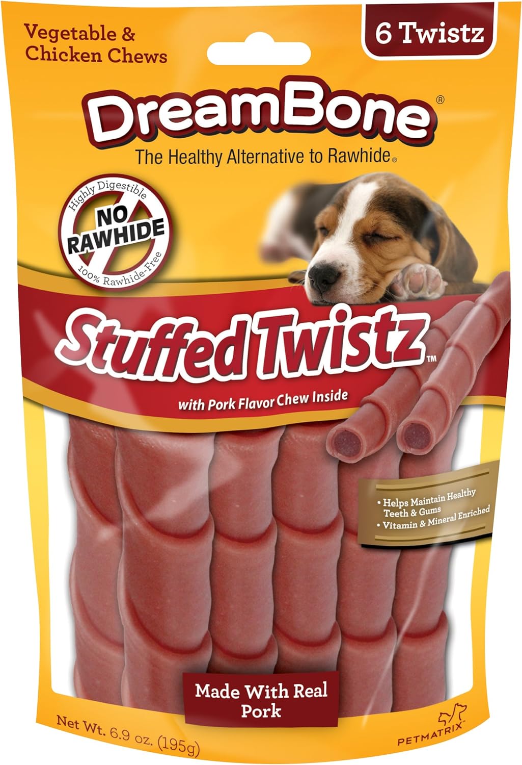 DreamBone Pork Stuffed Twistz Dog Chew, 6 pieces/pack (DBST-02164)