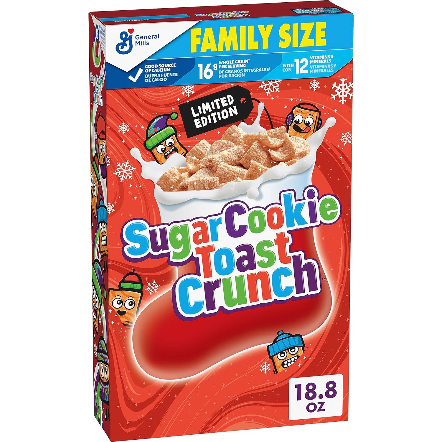 Sugar Cookie Toast Crunch Breakfast Cereal, Crispy Naturally Flavored Sugar Cookie Cinnamon Cereal, Limited Edition, Family Size, 18.8 oz