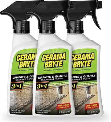 Cerama Bryte Granite & Quartz Cleaner & Polish, 16 Ounce (3 Count), Clean and Protect, Shines Surfaces, Removes Grease