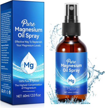 2Pack Pure Magnesium Oil Spray, 100% Natural Topical Magnesium Spray for Feet, Magnesium Spray for Sleep, Safe and Effective, 60ml