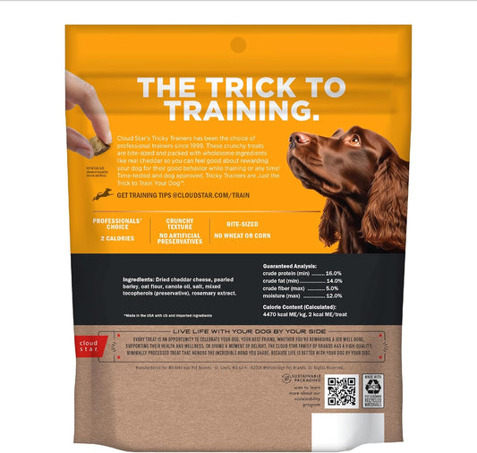 Cloud Star Tricky Trainers Crunchy Dog Training Treats 8 Oz Pouch, Cheddar Flavor, Low Calorie Behavior Aid With 450 Treats