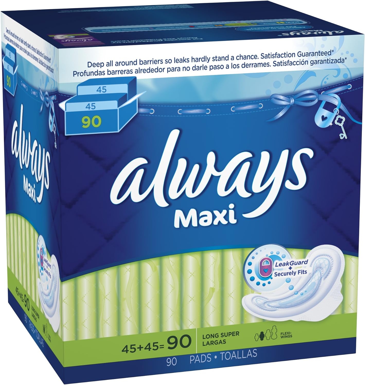 Always Maxi Long Super Pads With Wings, 90 Count : Health & Household