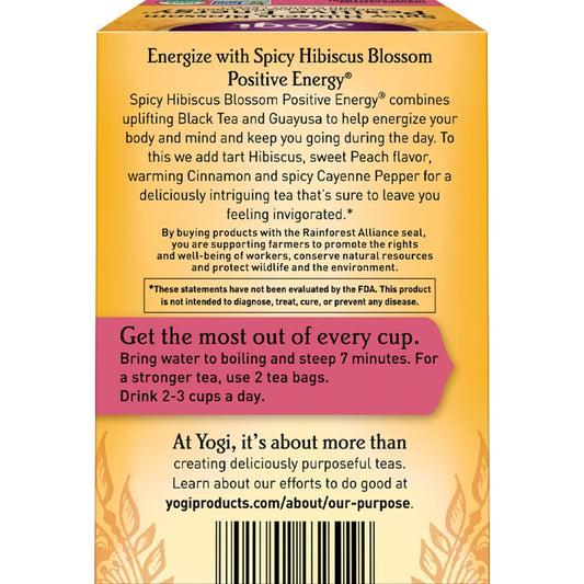 Yogi Tea Spicy Hibiscus Blossom Positive Energy Tea - 16 Tea Bags Per Pack (4 Packs) - Organic Herbal Tea To Support Energy - Includes Black Tea Leaf, Hibiscus Flower, Cinnamon Bark & More