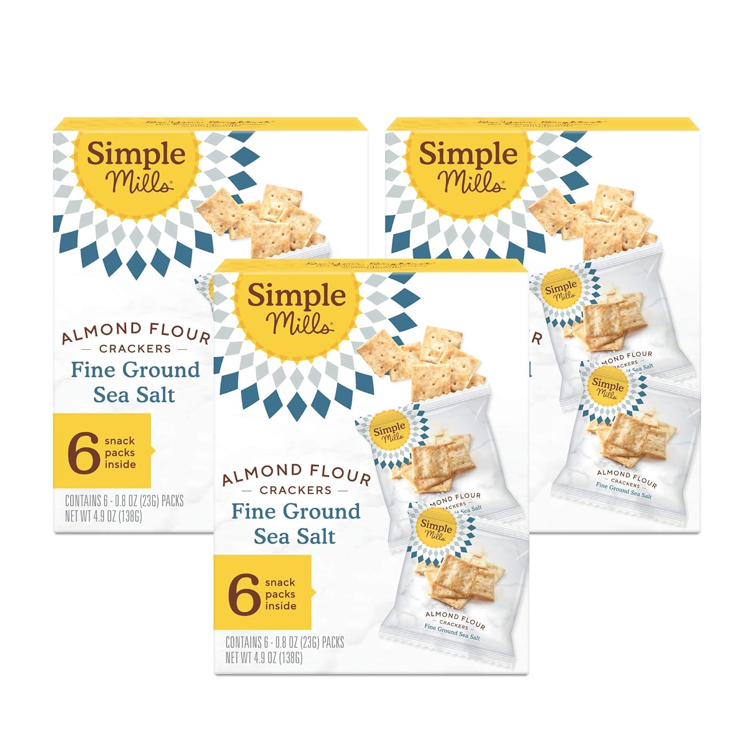 Simple Mills Almond Flour Crackers, Fine Ground Sea Salt Snack Packs - Gluten Free, Vegan, Healthy Snacks, 4.9 Ounce (Pack Of 3)