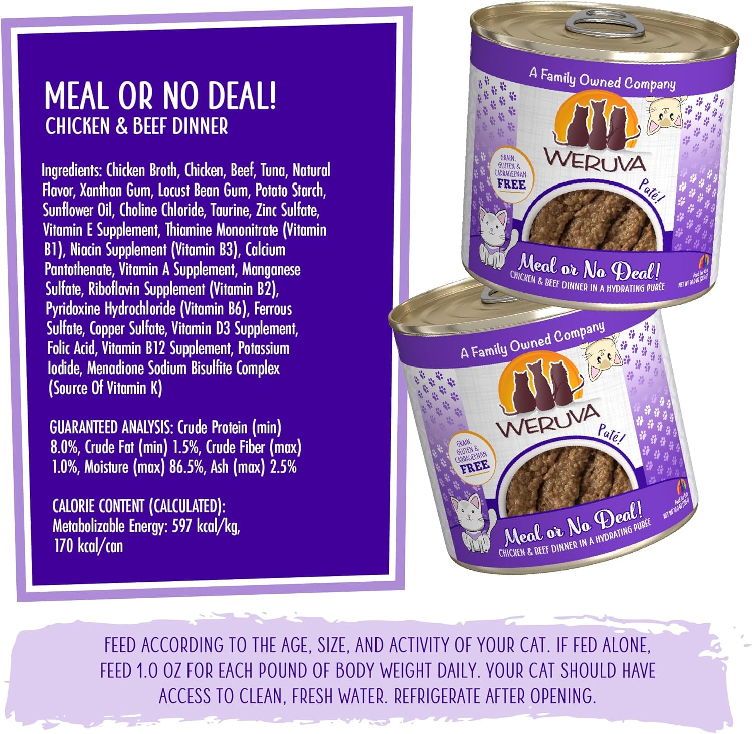 Weruva Wet Cat Food, Meal or No Deal with Chicken and Beef Pate, 10oz Can, Pack of 12 : Pet Supplies