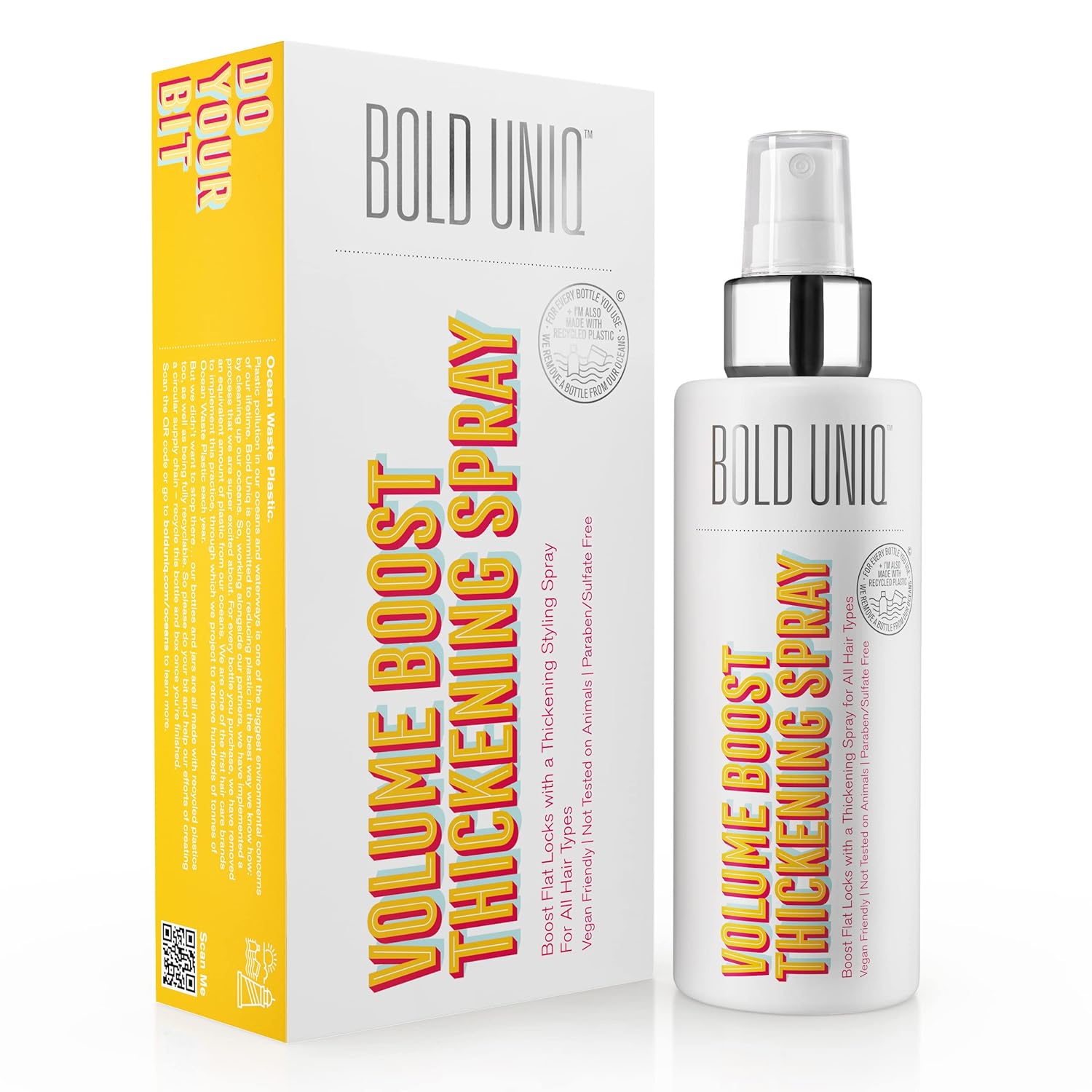 Bold Uniq Volumizing Hair Thickening Spray - 175 Ml, Adds Texture & Body, For Fine, Flat & Thin Hair, Volume Products For Women & Men, Light Weight & Non Stick