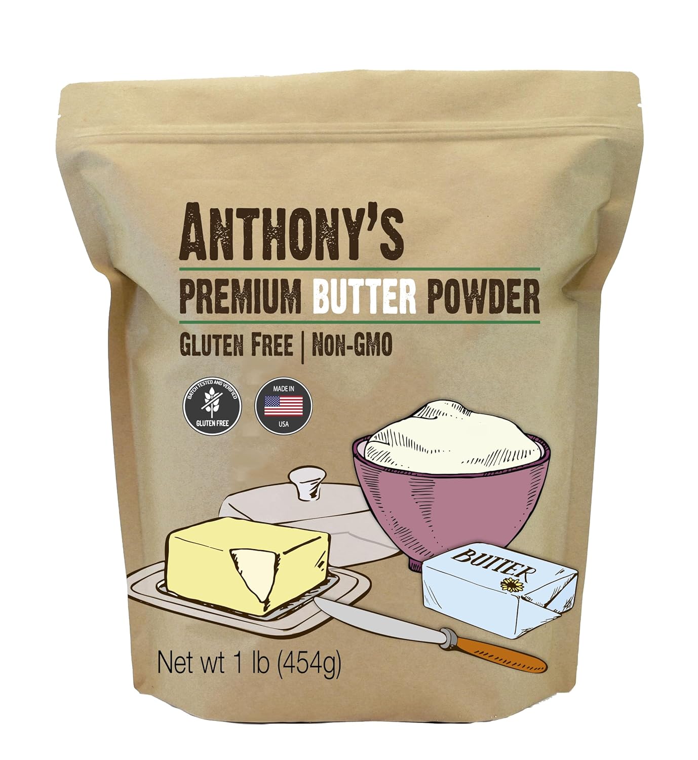 Anthony'S Premium Butter Powder, 1 Lb, Gluten Free, Non Gmo, Made In Usa, Keto Friendly, Hormone Free