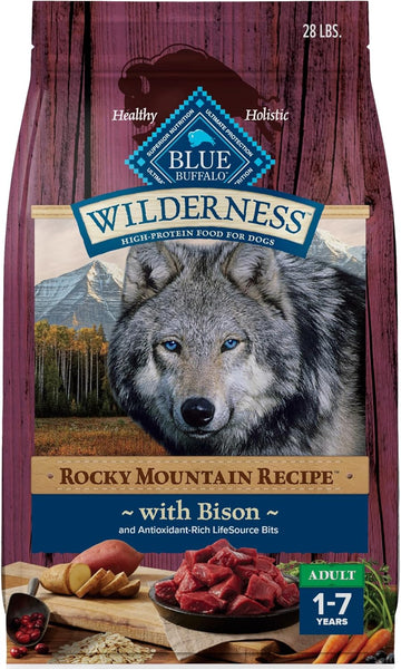 Blue Buffalo Wilderness Rocky Mountain Recipe High-Protein Adult Dry Dog Food, Made In The Usa With Natural Ingredients Plus Wholesome Grains, Bison, 28-Lb. Bag