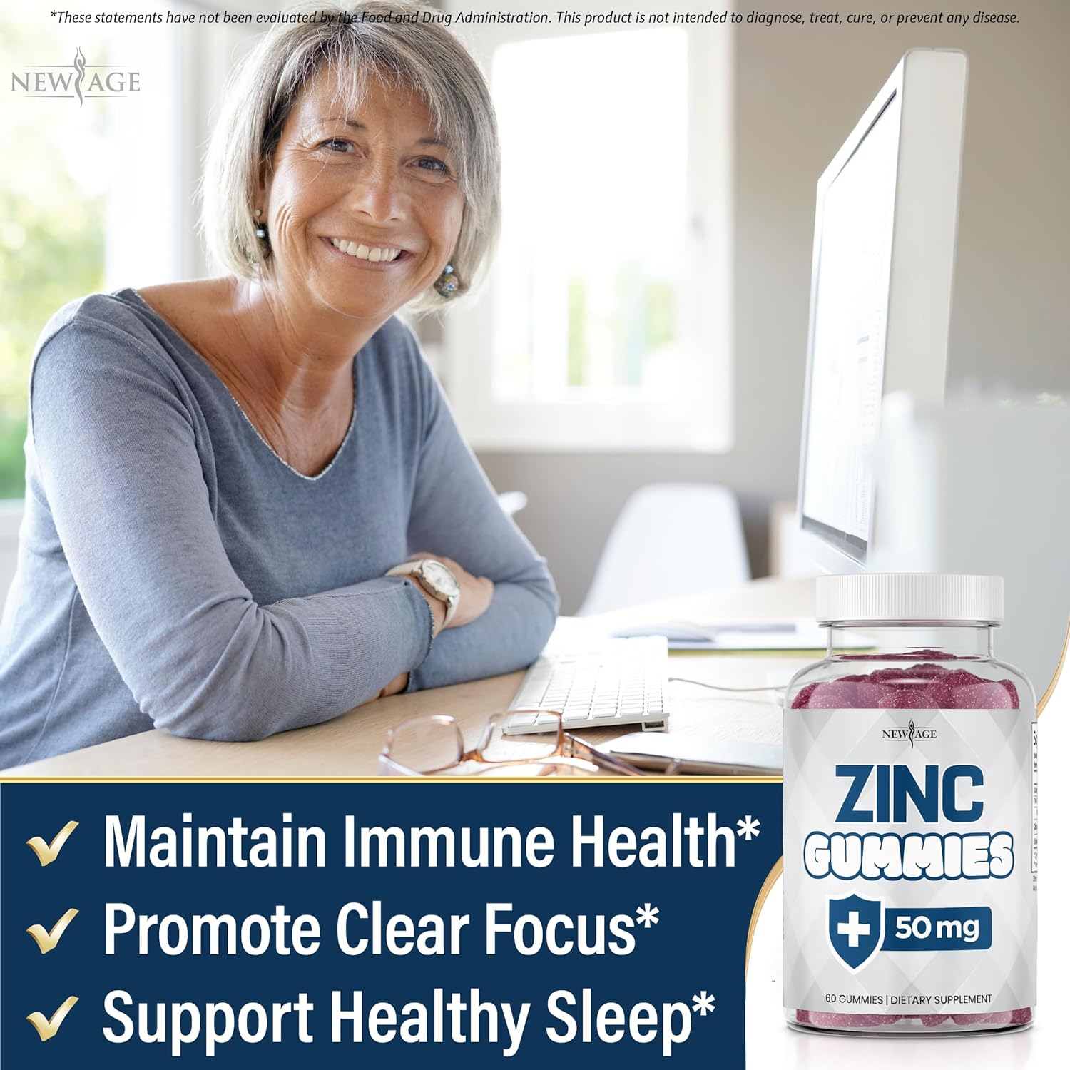 New Age Zinc Gummies - 50Mg High Immune Booster Zinc Supplement, Immune Defense, Powerful Natural Antioxidant, Non-Gmo - By New Age (60 Count (Pack Of 1))