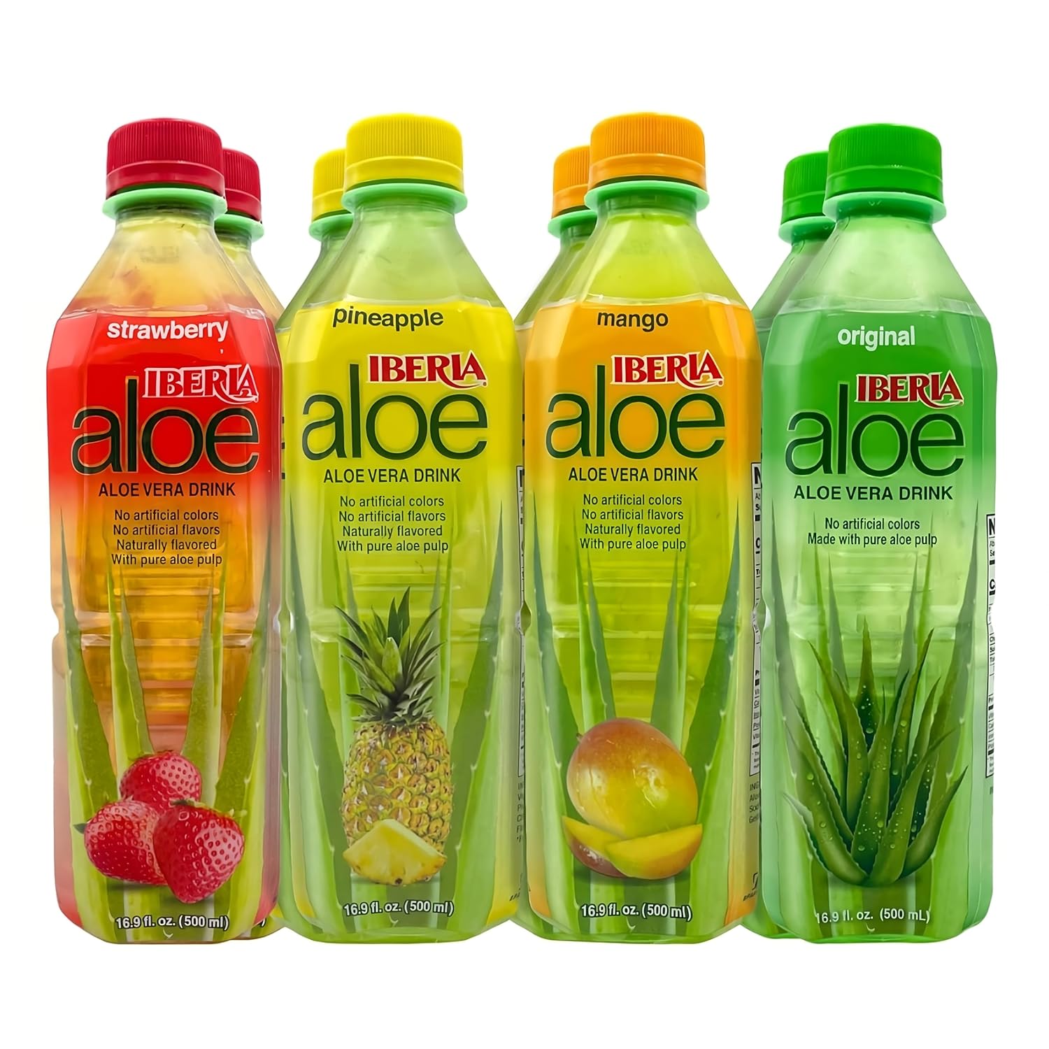 Iberia Aloe Vera Drink With Pure Aloe Pulp, Variety, (Pack Of 8) 2 X Original, 2 X Mango, 2 X Pineapple, 2 X Strawberry