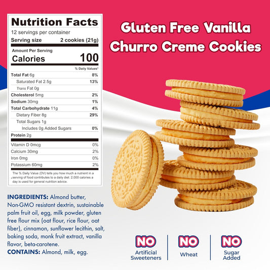 Choczero Churro Creme Vanilla Sandwich Cookies - Low Sugar, Gluten Free, Keto Friendly Dunkies (1 Box, 9Oz)