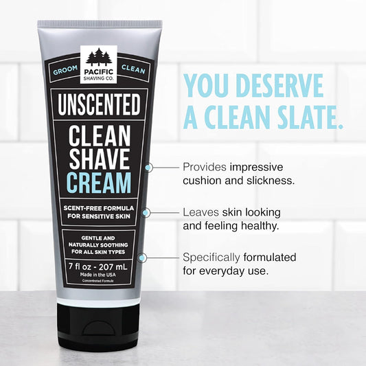 Pacific Shaving Company Clean Shaving Cream - Shea Butter + Vitamin E Shave Cream For Hydrated Sensitive Skin - Clean Formula For A Smooth, Anti-Redness + Irritation-Free Shave Cream (7 Oz)