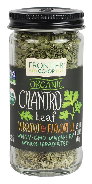 Frontier Co-Op Organic Cilantro Leaf, 0.56 Ounce Bottle, Cut And Sifted, Fragrant, Herbacious And Light Citrus Note, Kosher