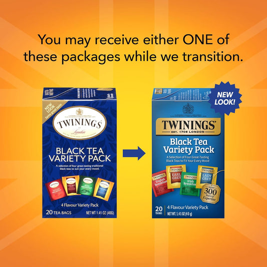 Twinings Variety Pack Black Tea Bags, 20 Count (Pack Of 6), Includes English Breakfast, Early Grey, Irish Breakfast, And Lady Grey, Caffeinated, Enjoy Hot Or Iced | Packaging May Vary