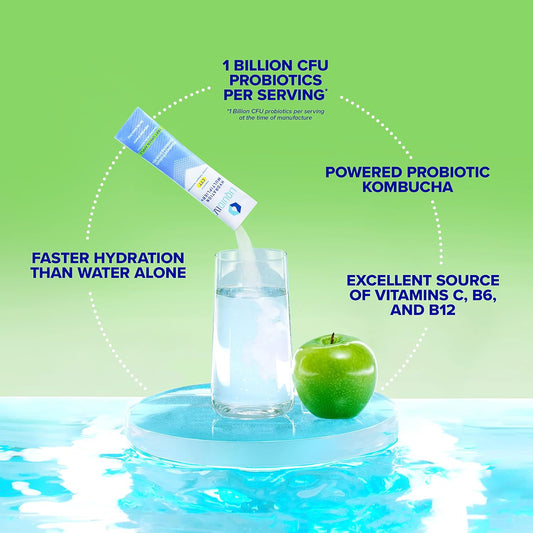 Liquid I.V. Hydration Multiplier + Probiotic Kombucha - Tart Green Apple - Hydration Powder Packets | Electrolyte Drink Mix | Easy Open Single-Serving Stick | Non-GMO | 14 Sticks