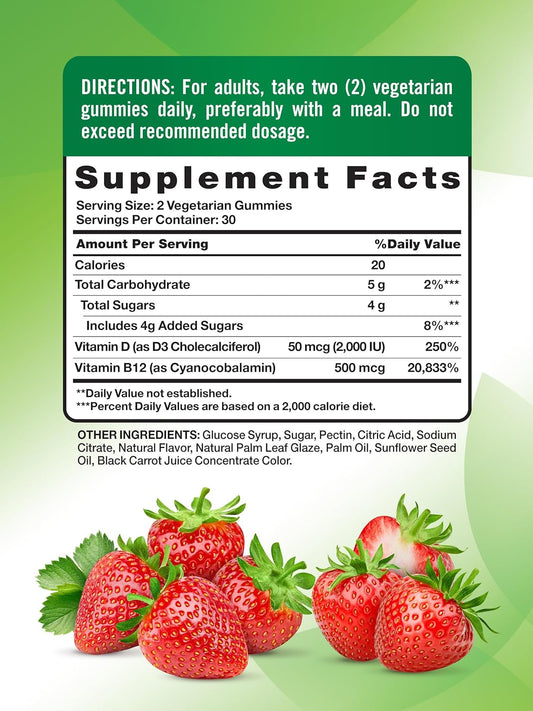 Nature'S Truth Vitamin D3 And B12 Gummies | 60 Count | Strawberry Flavor | Vegetarian, Non-Gmo & Gluten Free Supplement