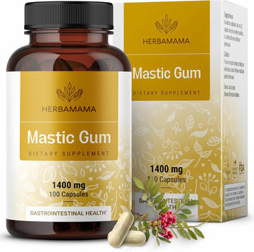 Herbamama Mastic Gum Capsules 1400Mg - Gut & Digestive Support With Mastic Gum Supplement - Vegan, Non-Gmo Resin Digestion Capsules, 100 Caps, 50-Day Supply