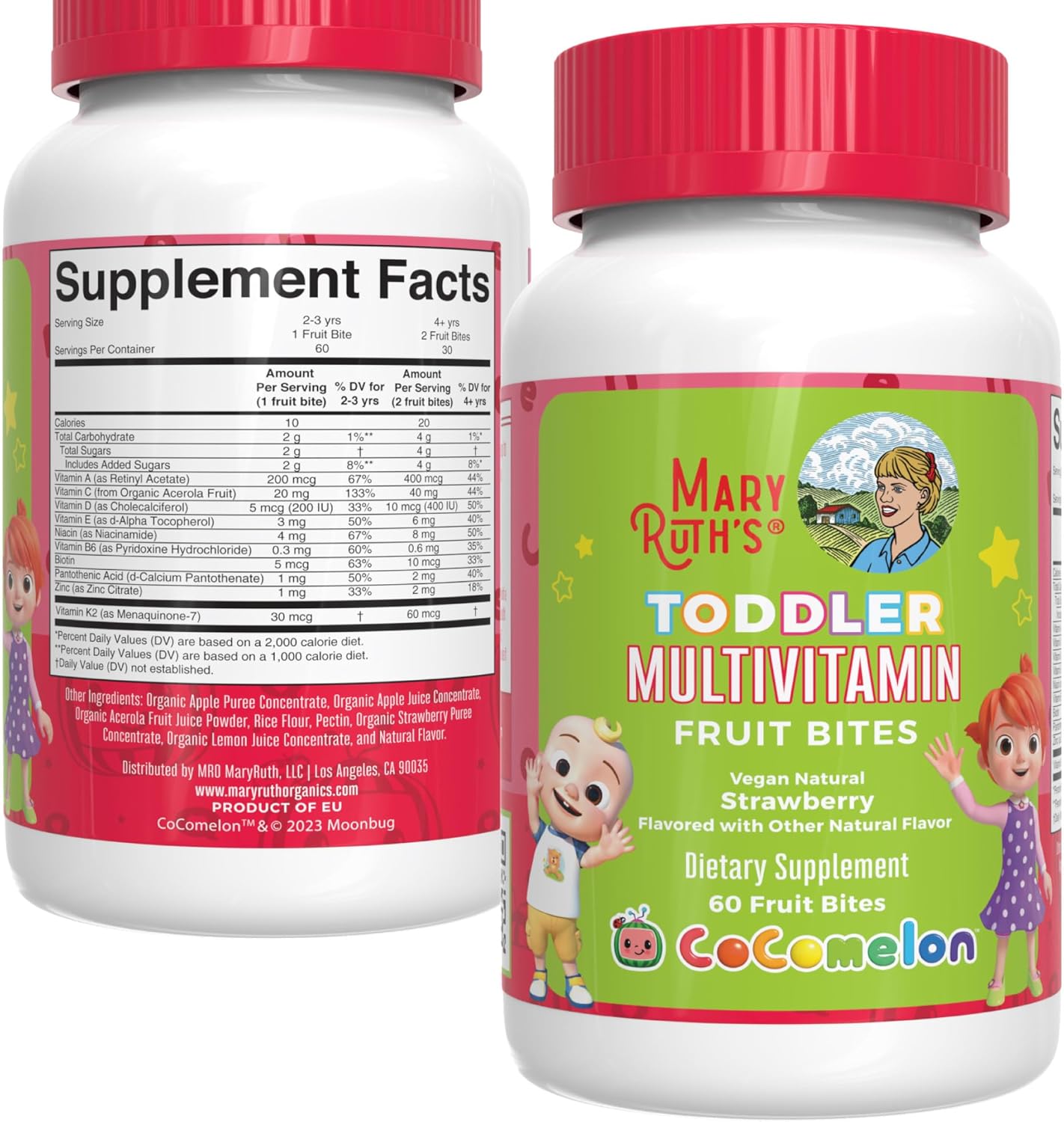 Maryruth'S Cocomelon Multivitamin Fruit Bites | Multivitamin For Kids | Vitamin A, Vitamin C, Vitamin D, Vitamin E For Toddlesr Ages 2+ Years | Immune Support | Vegan | Gluten Free | 60 Count