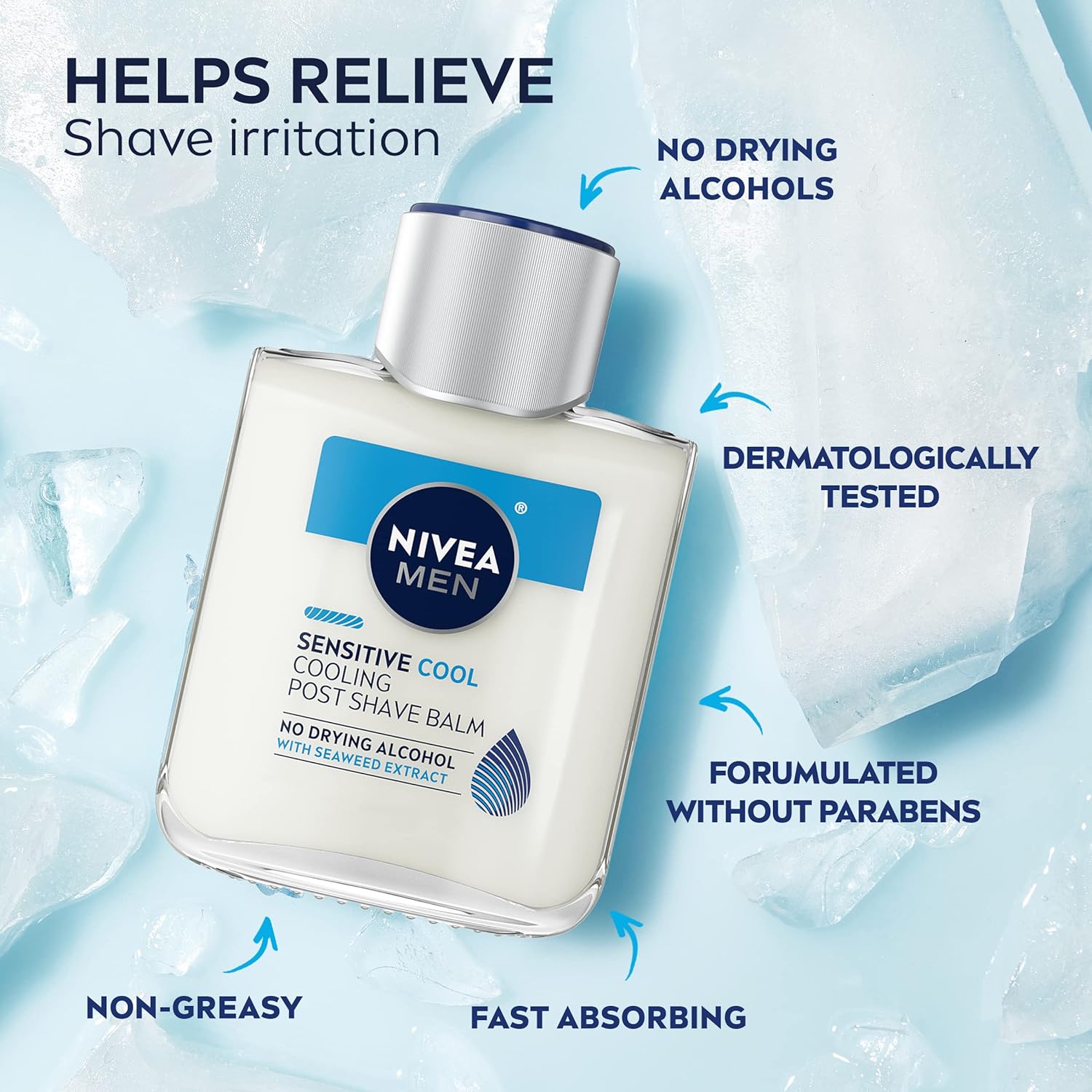 Nivea Men Sensitive Cool Cooling Post Shave Balm with Vitamin E, Chamomile and Seaweed Extracts, Alcohol Free After Shave Balm for Men, 3 Pack of 3.3 Fl Oz Bottles : Beauty & Personal Care