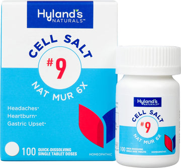 Hyland'S No. 9 Cell Salt Nat Mur 6X Tablets, Relief Of Headache, Constipation, Heartburn, & Bloating, Natural Remedy For Water Retention, Indigestion, Colds, Gastric Upset, 100 Count