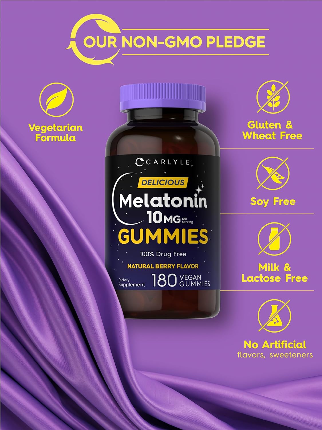 Carlyle Melatonin Gummies 10mg | 180 Count | Adult Drug Free Aid | Berry Flavor | Vegan, Non-GMO, Gluten Free : Health & Household