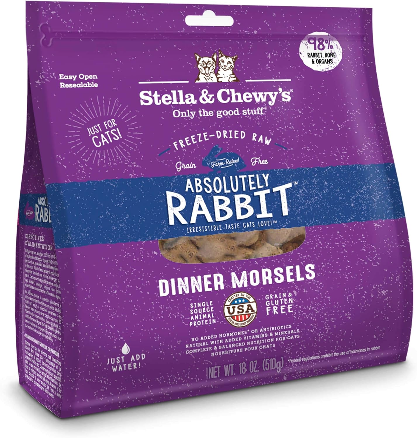 Stella & Chewy'S Freeze-Dried Raw Cat Dinner Morsels – Grain Free, Protein Rich Cat & Kitten Food – Absolutely Rabbit Recipe – 18 Oz Bag