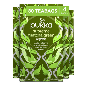 Pukka Herbs Supreme Matcha Green Organic Herbal Tea, Energizing Infusion Organic Tea Selection, With Matcha Powder, Ideal For Daily Vitality, 80 Total Tea Bags (20Ct - Pack Of 4)