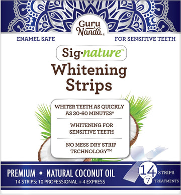 Gurunanda Teeth Whitening Strips, 7 Day Treatments, Enamel-Safe Teeth Whitening For Sensitive Teeth, Non-Slip, Dry Strip Technology