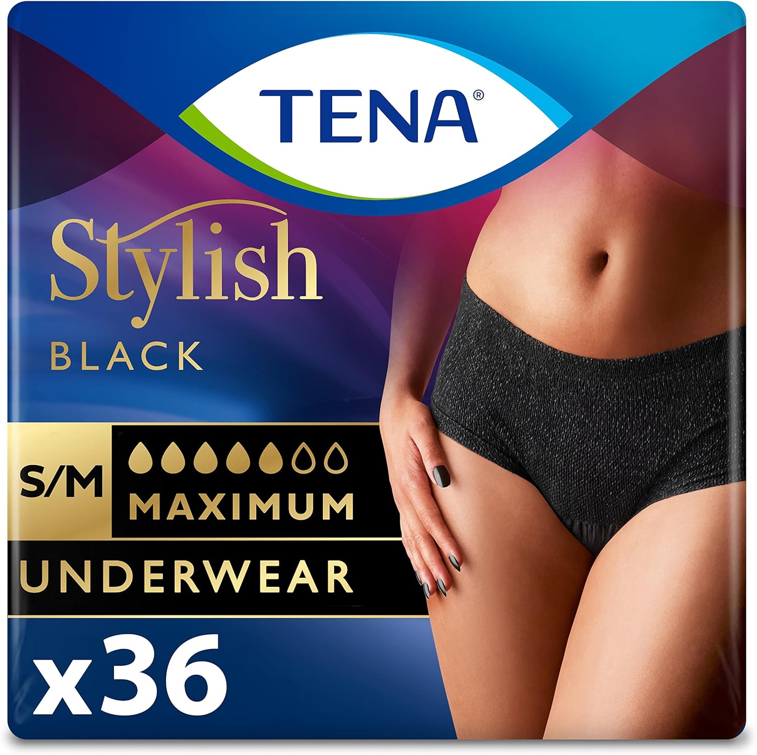 Tena Stylish Black Underwear S/M