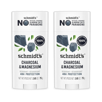 Schmidt'S Aluminum-Free Vegan Deodorant Charcoal & Magnesium With 48 Hour Odor Protection, 2 Count For Women And Men, Natural Ingredients, Cruelty-Free, 2.65 Oz, Pack Of 2