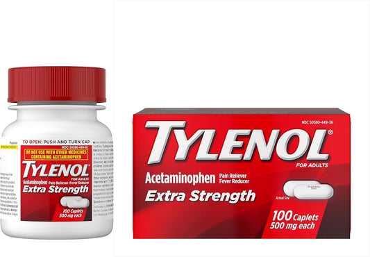 Tylenol Extra Strength Caplets With 500 Mg Acetaminophen, Pain Reliever And Fever Reducer For Headache, Backache, Toothache & Minor Arthritis Pain Relief, 100 Count