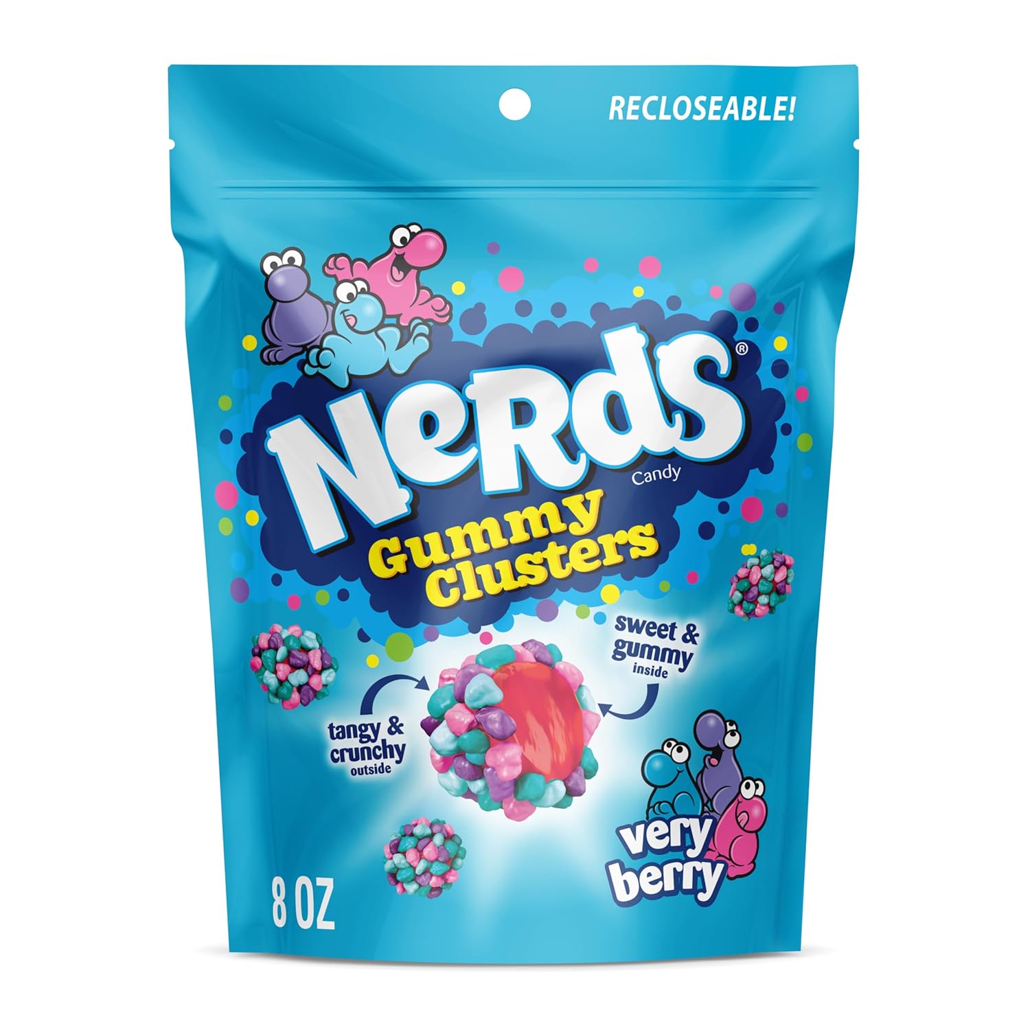 Nerds Gummy Clusters, Candy, Very Berry, Crunchy And Gummy, Back To School Sweet Treat, 8 Oz