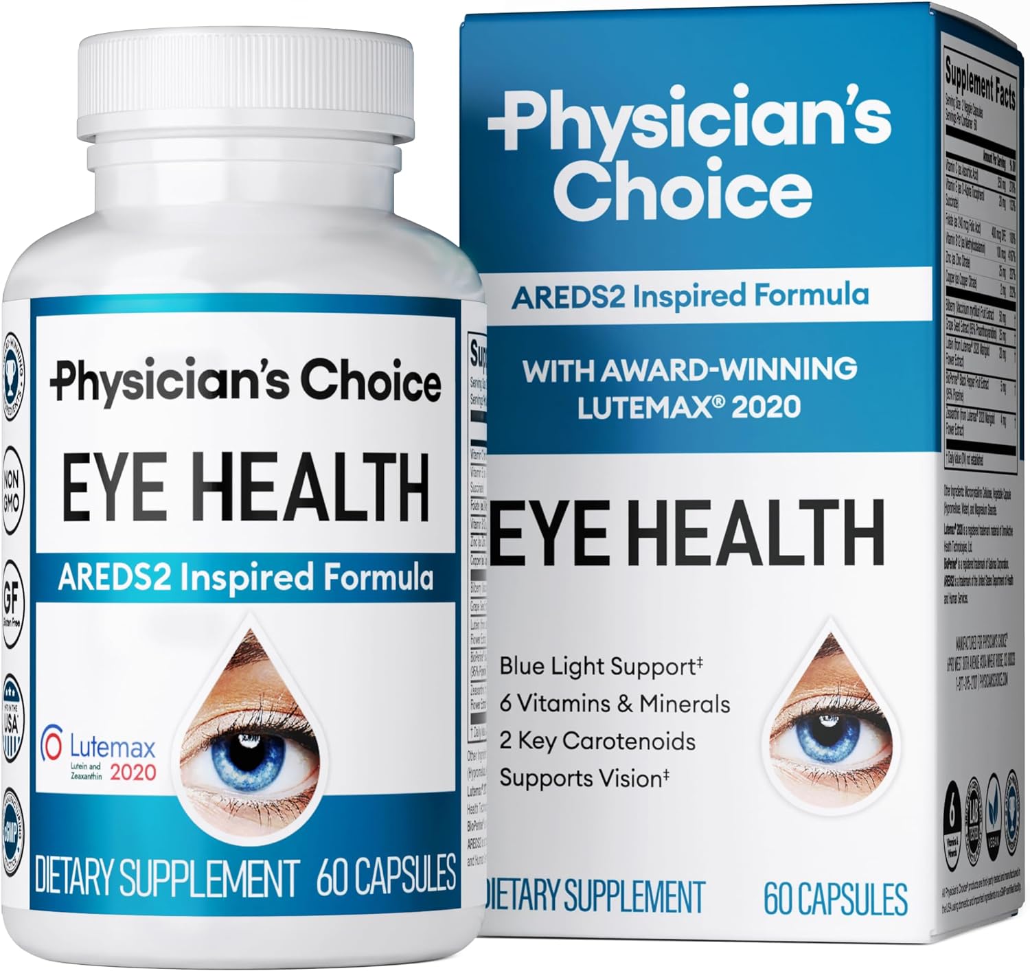 Areds 2 Eye Vitamins - Lutein, Zeaxanthin & Bilberry Extract - Supports Eye Strain, Dry Eyes, And Vision Health - 2 Award-Winning Clinically Proven Eye Vitamin Ingredients - Carotenoid Blend