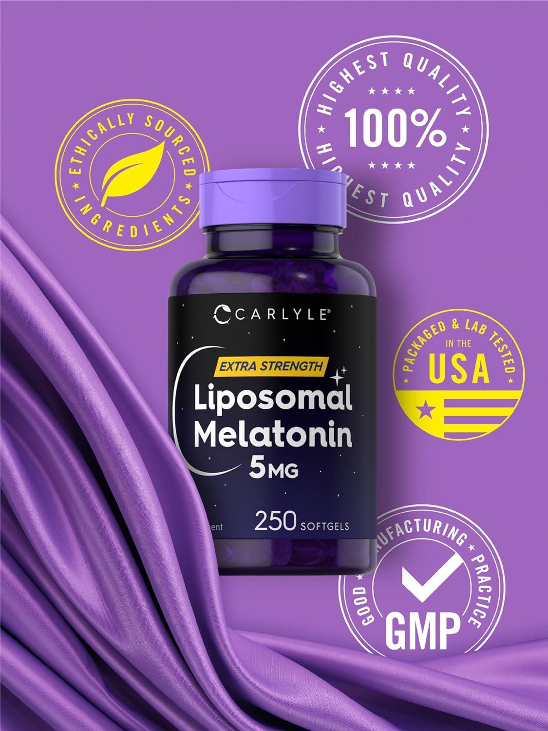 Carlyle Liposomal Melatonin 5mg | 250 Softgel Capsules | Extra Strength Supplement | Non-GMO, Gluten Free : Health & Household