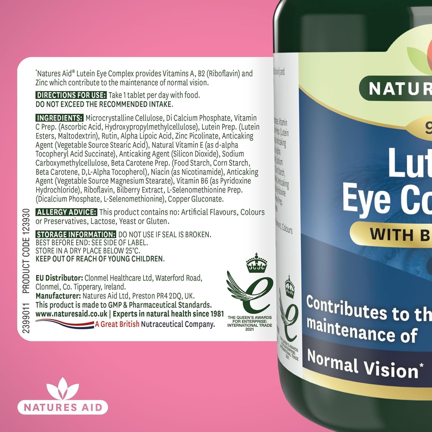 Natures Aid Lutein Eye Complex – With Bilberry, Zinc, Vitamins A B2 C E Riboflavin – Supports Normal Vision Maintenance & Eye Health – Vegan, Gluten-Free, Non-GMO - 90 Tablets : Amazon.co.uk: Health & Personal Care