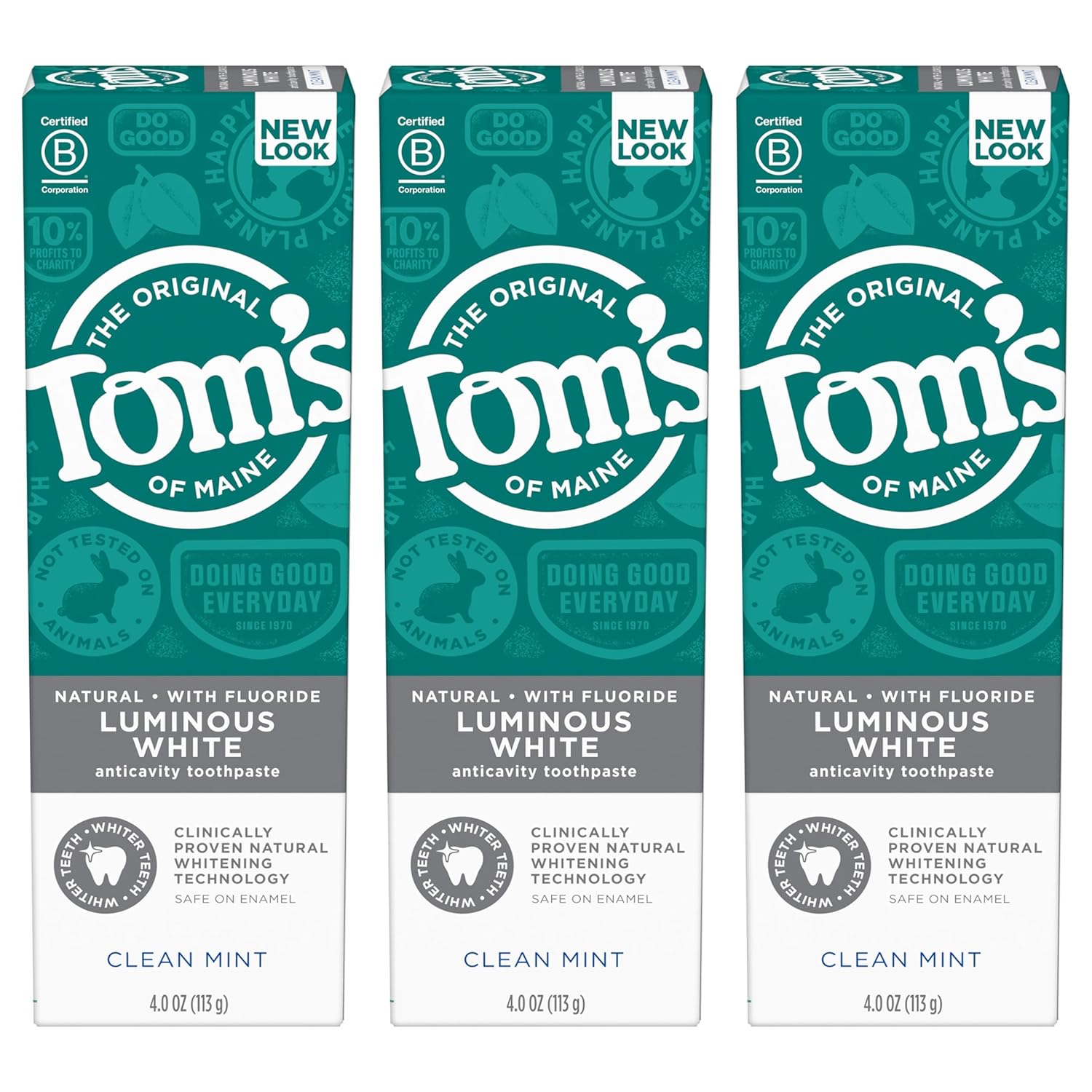 Tom'S Of Maine Natural Luminous White Toothpaste With Fluoride, Clean Mint, 4.0 Oz. 3-Pack