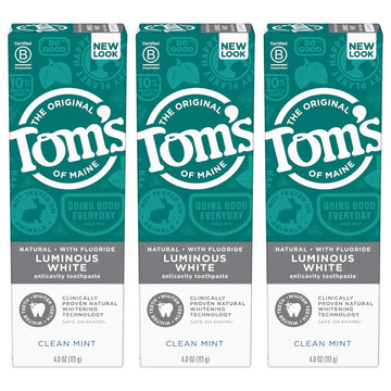 Tom'S Of Maine Natural Luminous White Toothpaste With Fluoride, Clean Mint, 4.0 Oz. 3-Pack