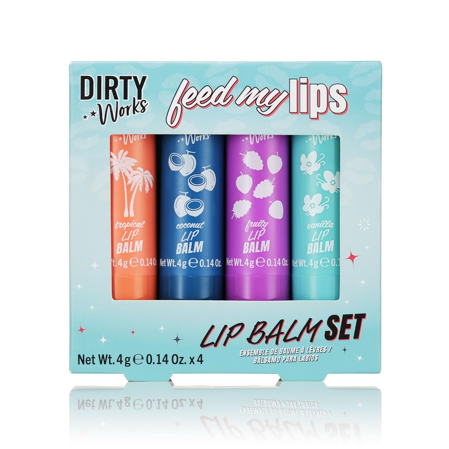 Dirty Works Feed My Lips, Lip Balm Set, 4 X 4G Nourishing, Hydrating Lip Salve Tubes Gift Set, Variaty Of Fruity And Flavours : Beauty & Personal Care