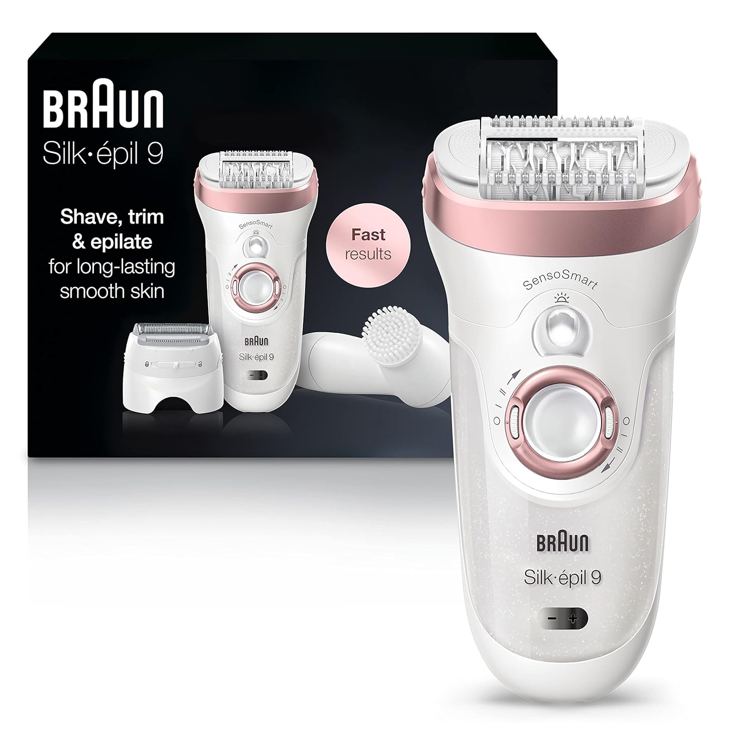 Braun Epilator Silk-Épil 9 9-880, Facial Hair Removal For Women, Hair Removal Device, Wet & Dry, Facial Cleansing Brush, Women Shaver & Trimmer, Cordless, Rechargeable, Beauty Kit