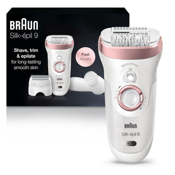 Braun Epilator Silk-Épil 9 9-880, Facial Hair Removal For Women, Hair Removal Device, Wet & Dry, Facial Cleansing Brush, Women Shaver & Trimmer, Cordless, Rechargeable, Beauty Kit