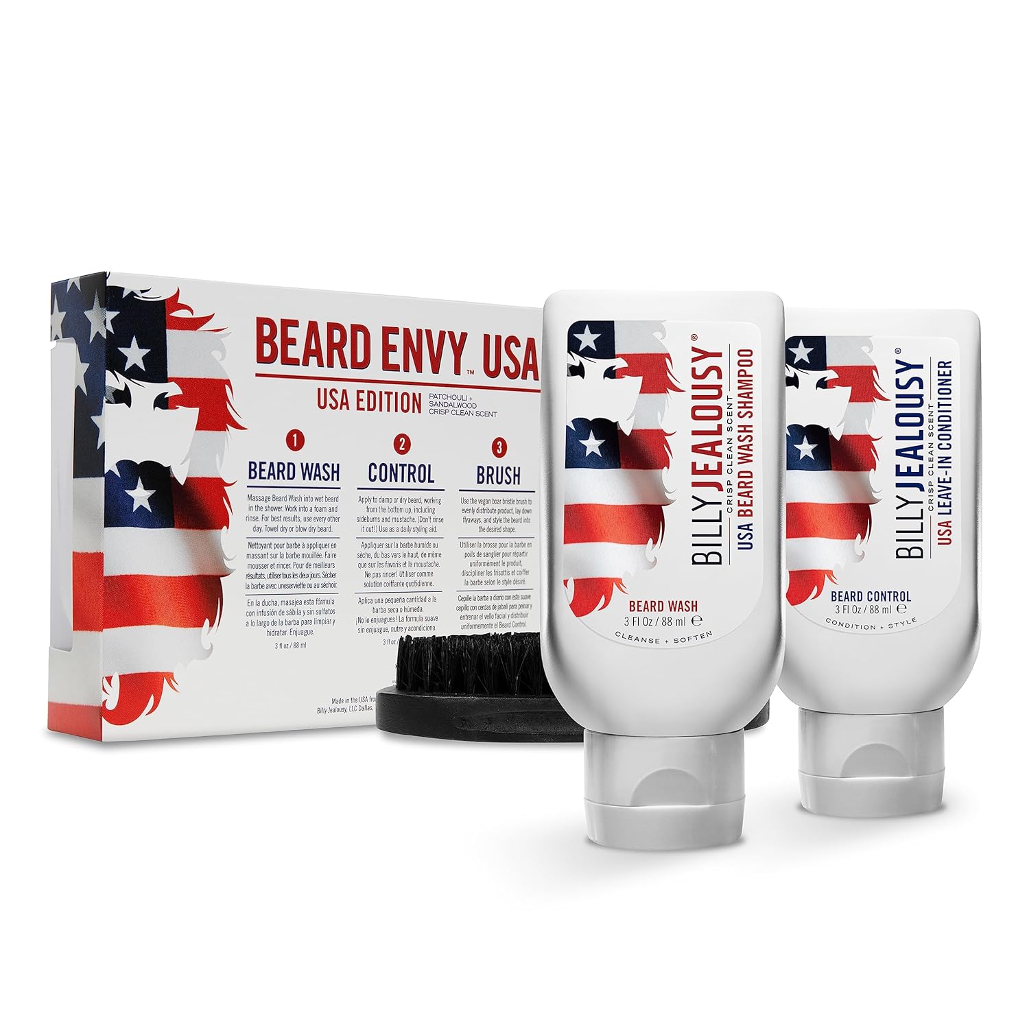 Billy Jealousy Usa Beard Envy Facial Hair Refining Kit With Beard Wash Facial Hair Control And Boar Bristle Brush For Clean, Hydrated, Soft, Tamed Unruly Mane : Beauty & Personal Care