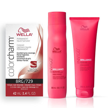 Wella Professionals Invigo Brilliance Color Protection Shampoo & Conditioner, For Fine Hair + Wella Colorcharm Permanent Liquid Hair Color, 8Rg Titan Red Blonde