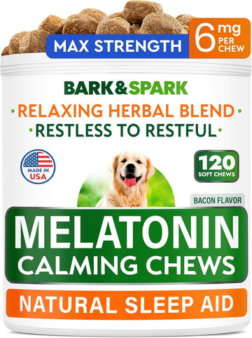 (Extra Strength) Calming Melatonin For Dogs Sleep - 6Mg Dog Melatonin Chews For Small & Large Dogs, Puppy Melatonin Treats - Calming Aid For Dogs - Medium Doggie Sleeping Pills - 120 Treats