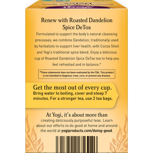 Yogi Tea Roasted Dandelion Spice Detox Tea - 16 Tea Bags Per Pack (4 Packs) - Organic Detox Tea - Includes Roasted Dandelion Root, Dandelion Root, Cinnamon Bark, Cocoa Shell & More