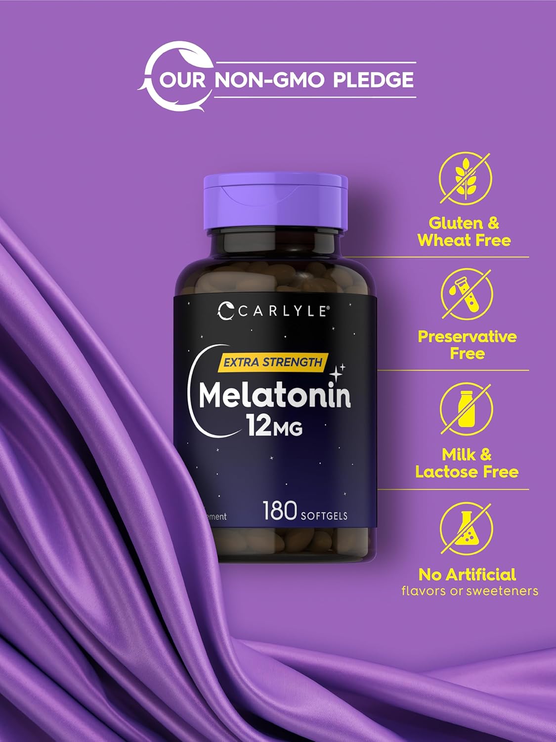 Carlyle Melatonin 12 mg | 180 Softgel Capsules | Adult Extra Strength Support Supplement | Non-GMO, Gluten Free : Health & Household