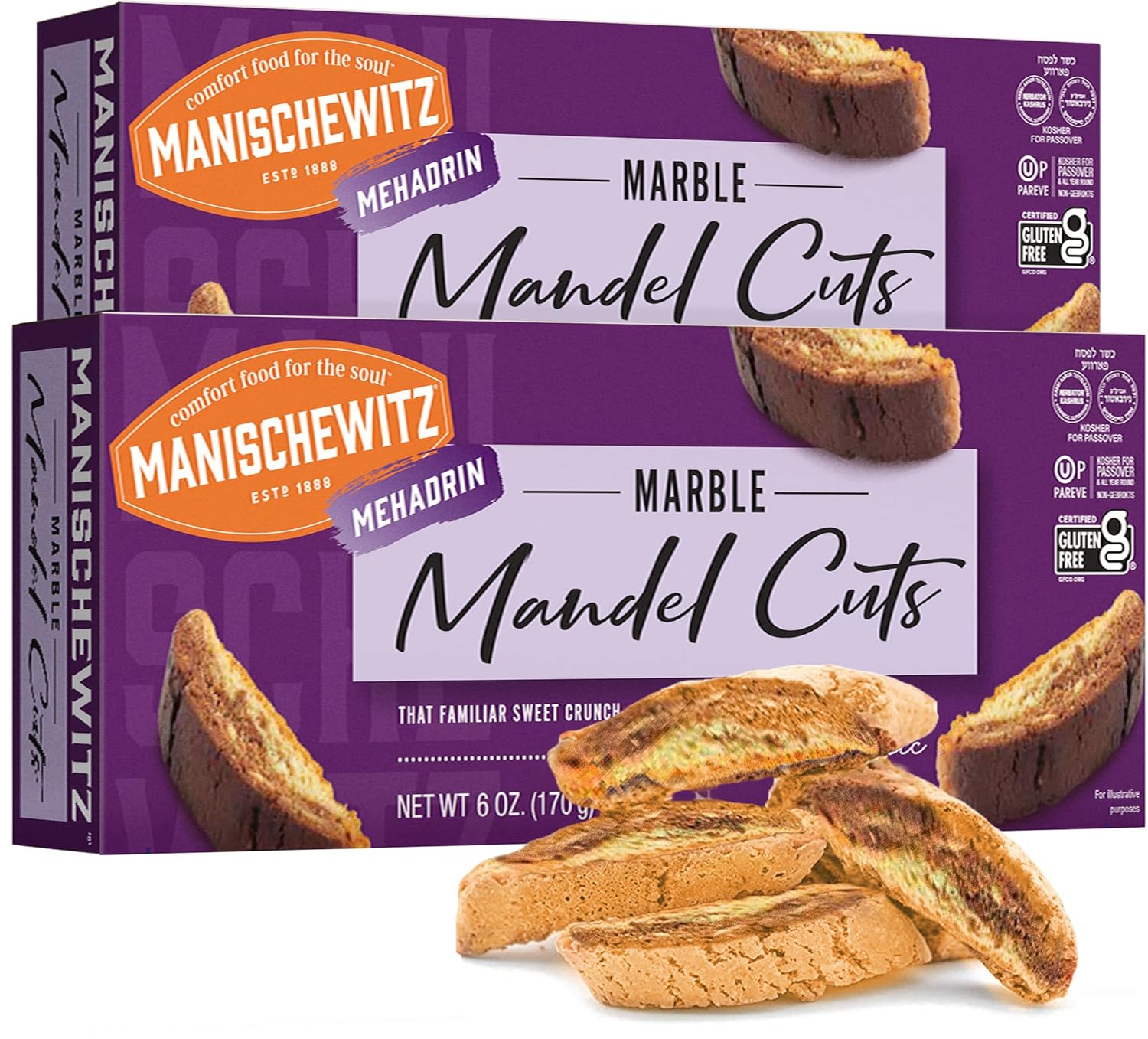 Manischewitz Marble Mandel Cuts 6oz (2 Pack) | Dairy Free, Gluten Free & Grain Free Biscotti, Kosher for Passover